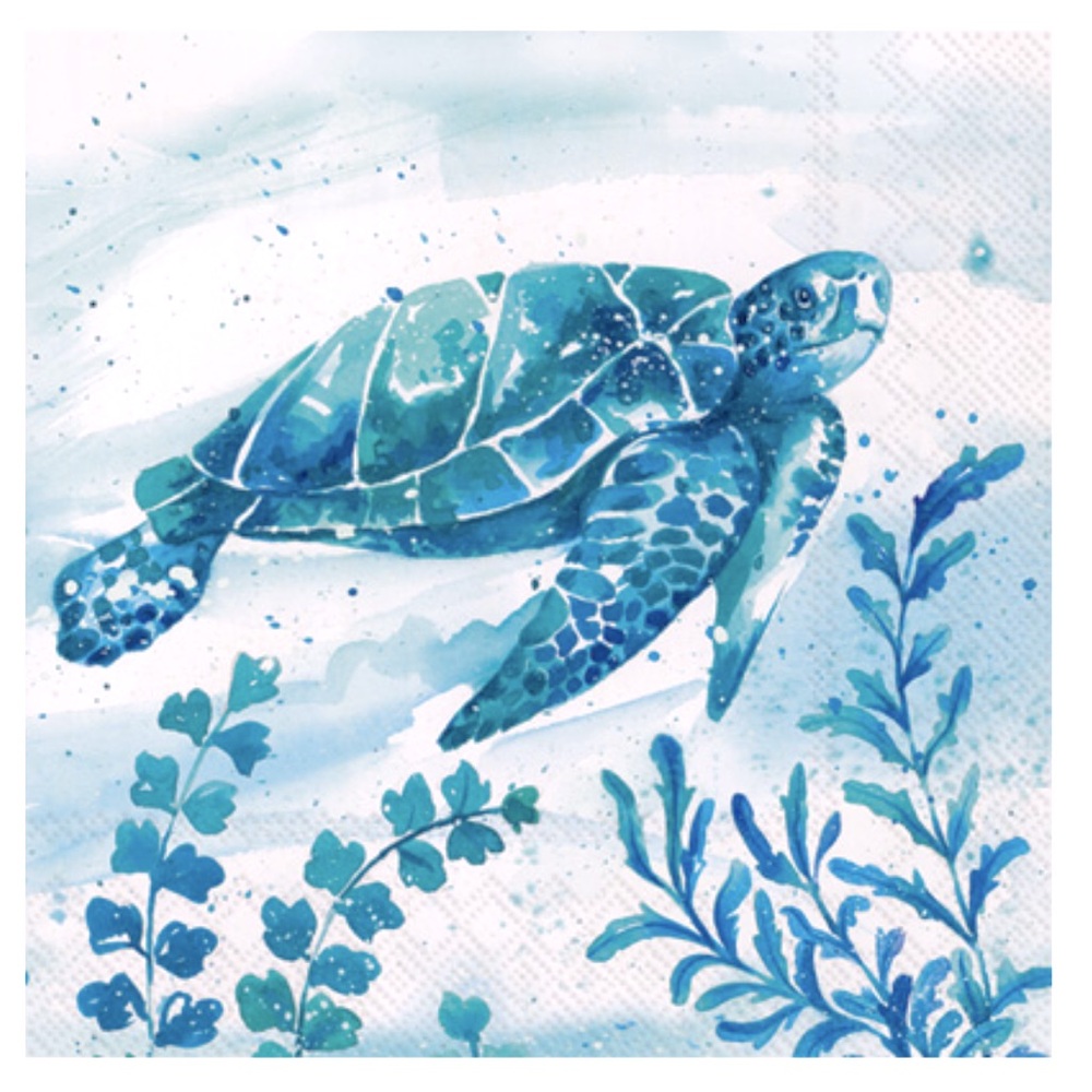 Set of Two (2) INDIVIDUAL Aquaworld Water Turtle Decoupage DIY Cocktail Napkins